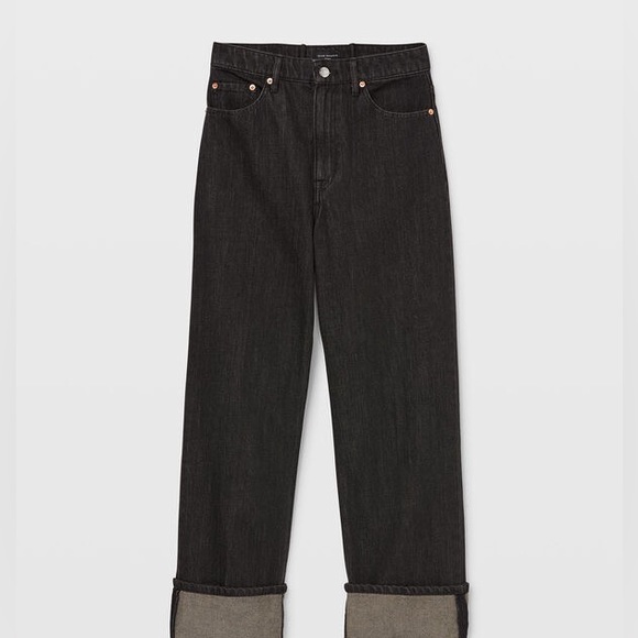 Club Monaco High Waisted Cuffed Jeans Black. Wide Leg Straight Fit Dark Wash - Picture 3 of 10